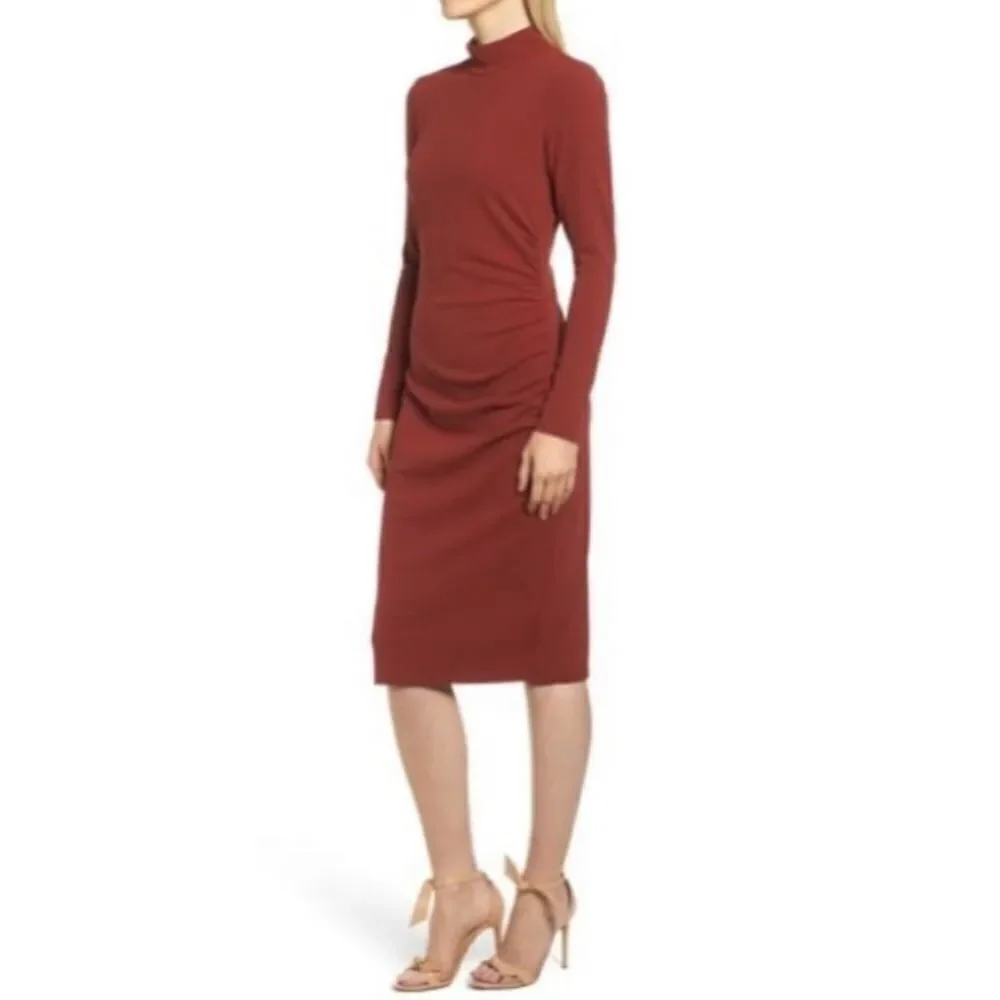 Chelsea 28 Rust Burnt Orange Mockneck Long Sleeve Dress (XS)